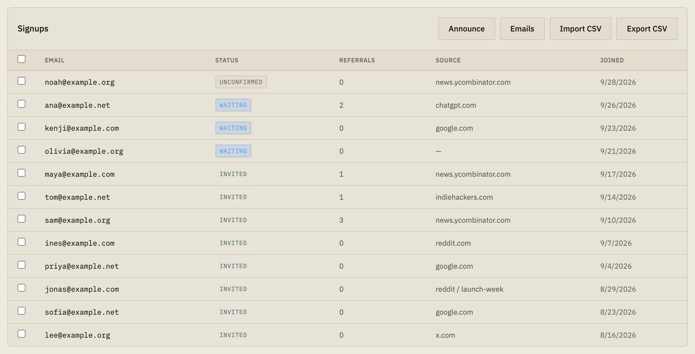 The Nordva Launch dashboard, with example data.